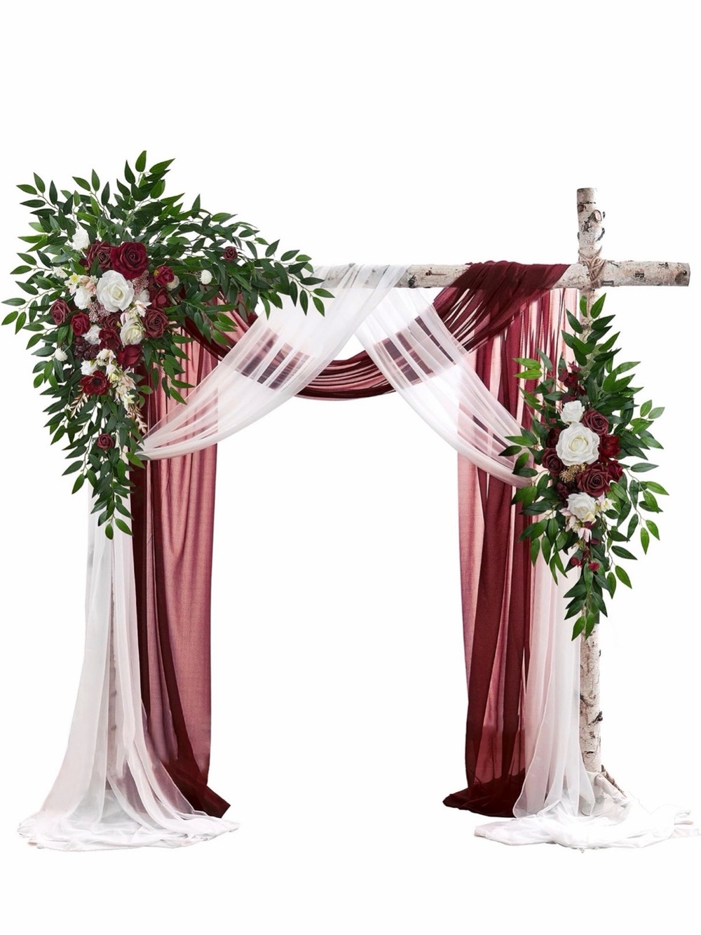Elegant Burgundy and White Floral Wedding Arch Set